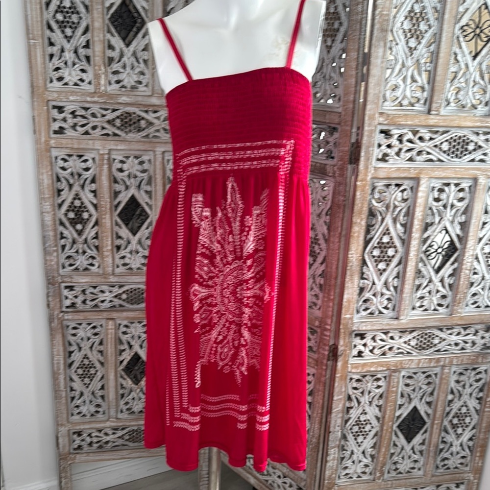 Red Hawain Sundress with White Pattern
